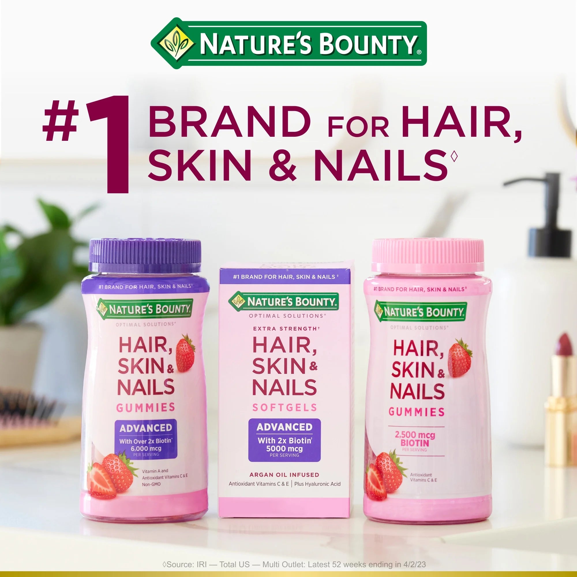 ® Advanced Hair, Skin and Nails Gummies, 6000Mcg Biotin, Non-Gmo, 40 Strawberry Flavored Gummies