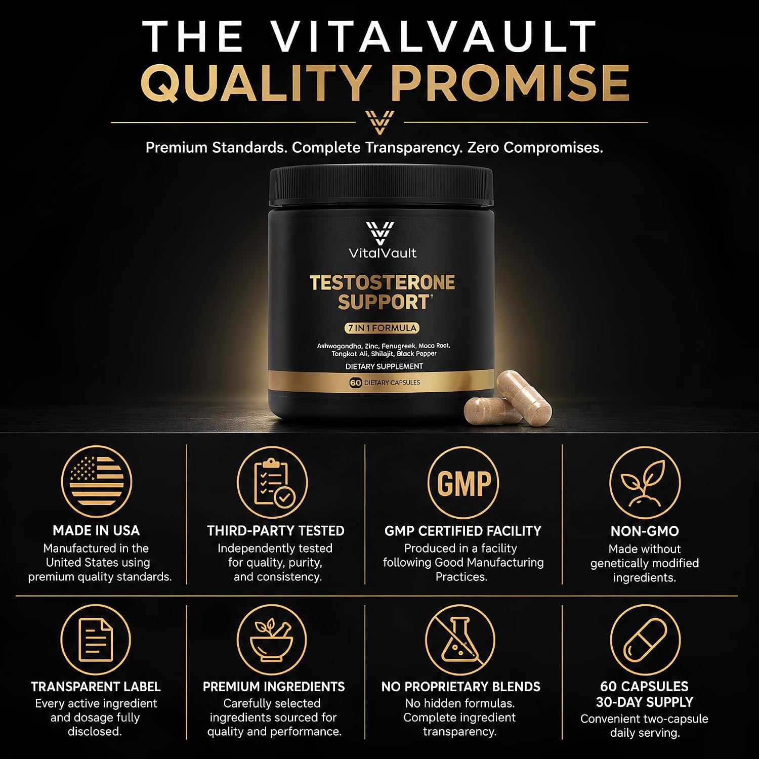 Natural Testosterone Booster for Men, 7-In-1 Male Performance Supplement with Tongkat Ali, Ashwagandha, Shilajit, Fenugreek and Maca, Muscle Builder, Stamina and Energy Support Pills