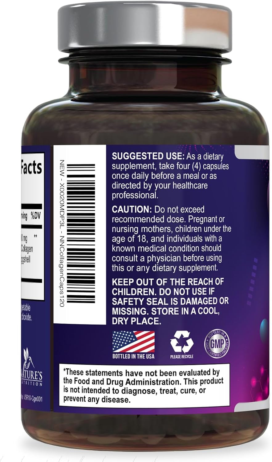 Multi Collagen Pills - Hydrolyzed Collagen Peptides Capsules for Women & Men - Types I, II, III, V, X Multi Collagen Complex - Hair, Skin & Nails Support Supplement - Bottled in the USA - 120 Capsules