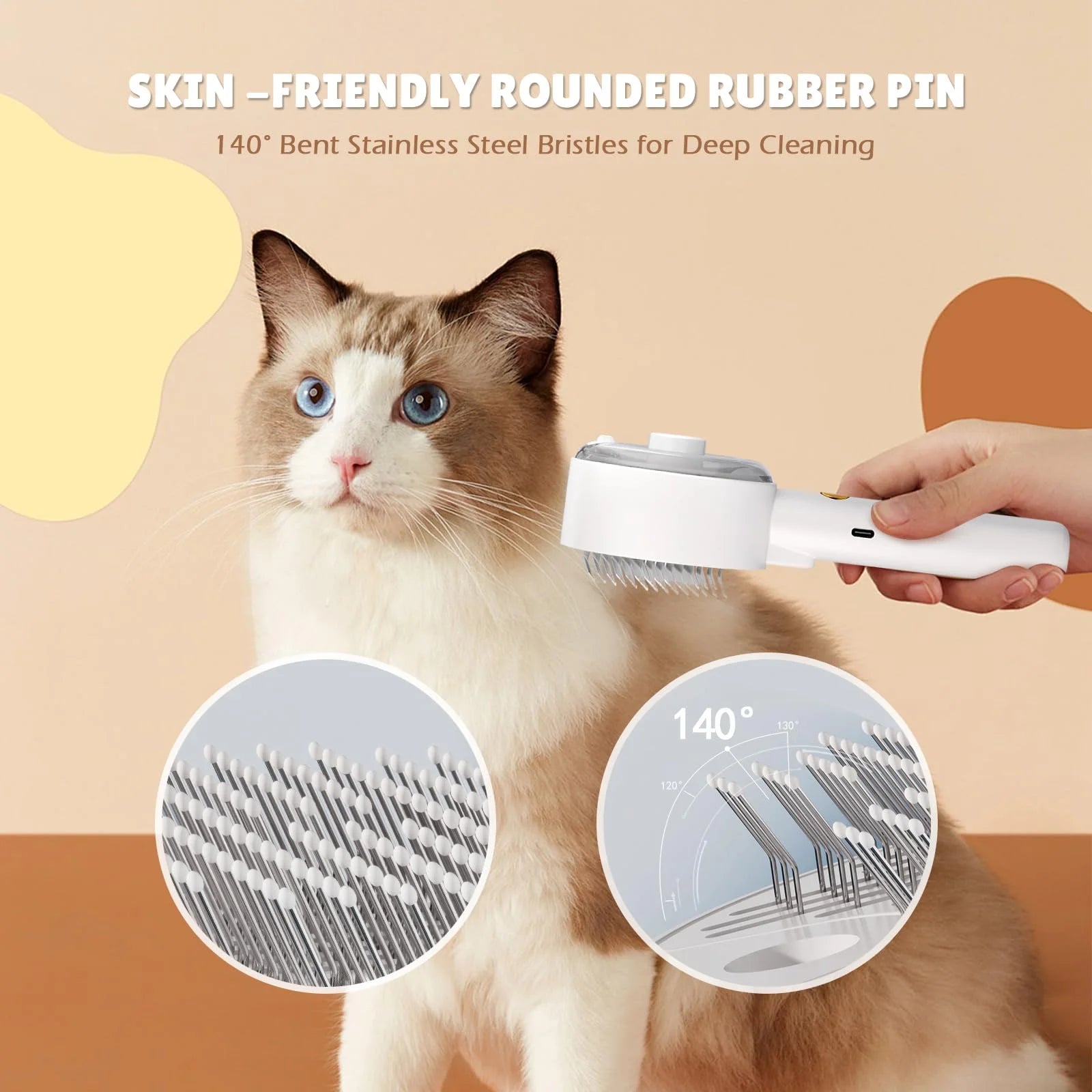 Cat Brush - 4-In-1 Cat Steam Brush for Shedding, Self-Cleaning, Grooming & Massage, Pet Spray Hair Removal Comb for Indoor Cats & Dogs, Long/Short Hair, Furry Pet - White