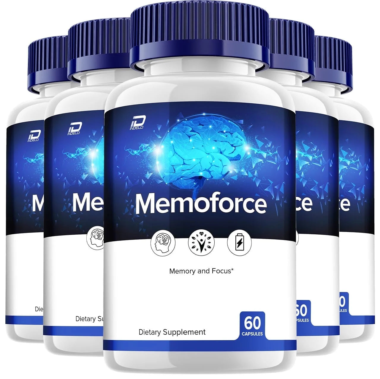 Memoforce Brain Capsules - Memo Force Pills All-Natural Supplements, Memory and Focus Support, 5 Pack, 300 Capsules