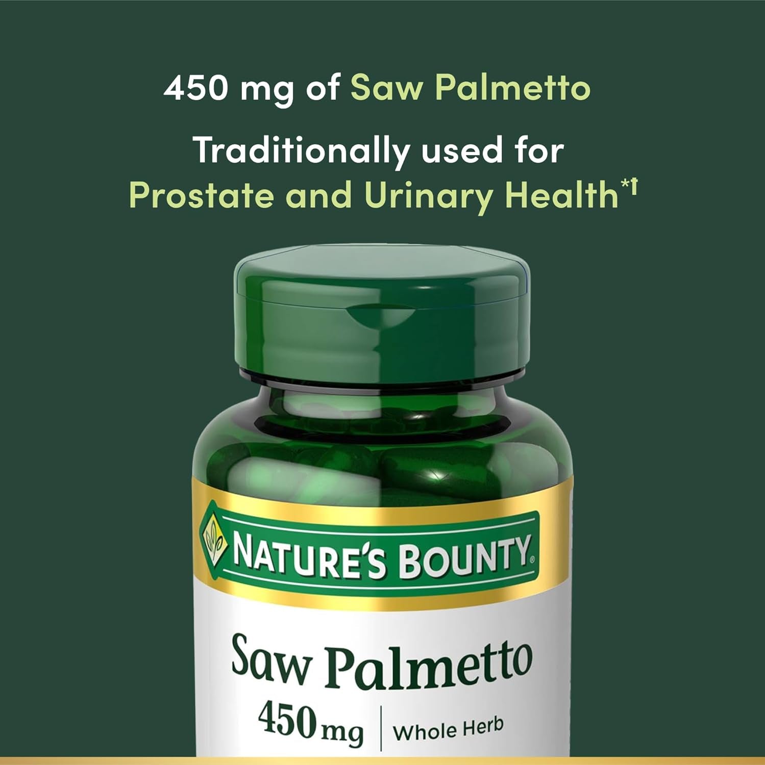 Nature'S Bounty Saw Palmetto, Herbal Health Supplement, Prostate and Urinary Health, 450 Mg, 100 Capsules