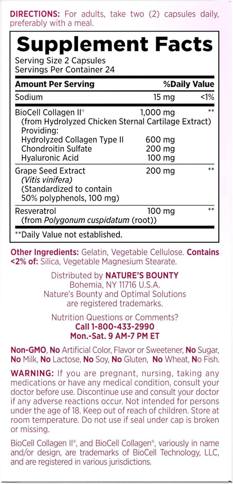 Nature’S Bounty Optimal Solutions Ultra Collagen Booster for Healthy-Aging Supplement, Resveratrol, Hyaluronic Acid – Collagen Capsules for Women, 48 Capsules