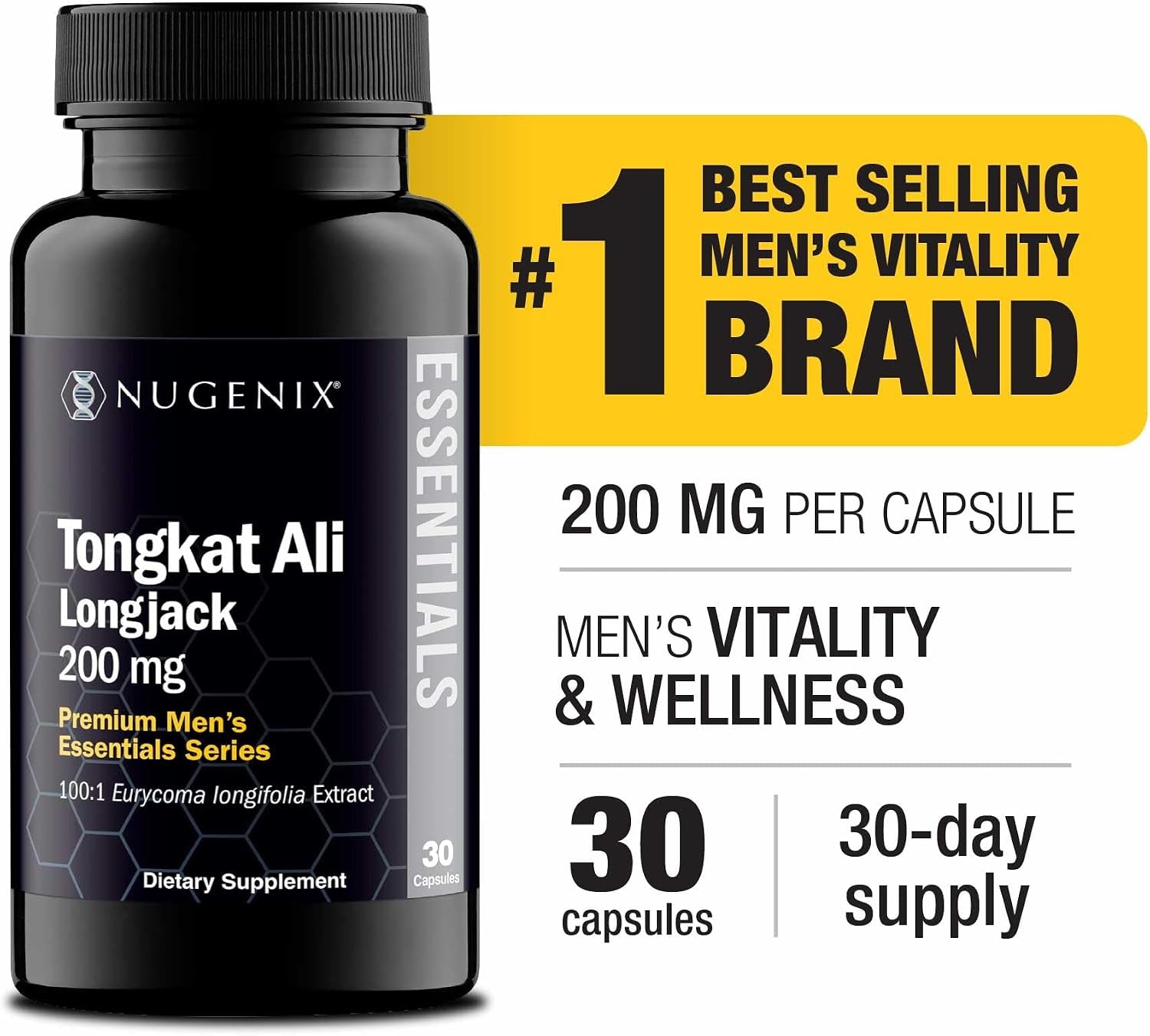 Nugenix Essentials Tongkat Ali for Men, Support for Men'S Health, Longjack Eurycoma Longifolia Extract, 30Ct
