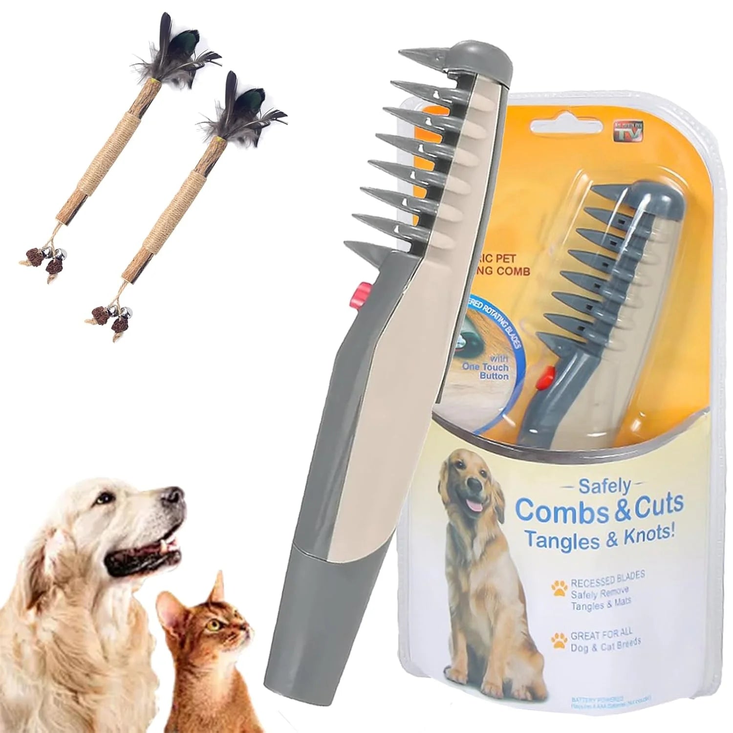 Glosrity Mataway E-Comb, Mataway E Comb for Dogs Cats, 2 in 1 Electric Pet Grooming Tool with Razor Hair Trimmer, Detangling and Dematting Long, Matted Fur on All Breeds Cats & Dogs