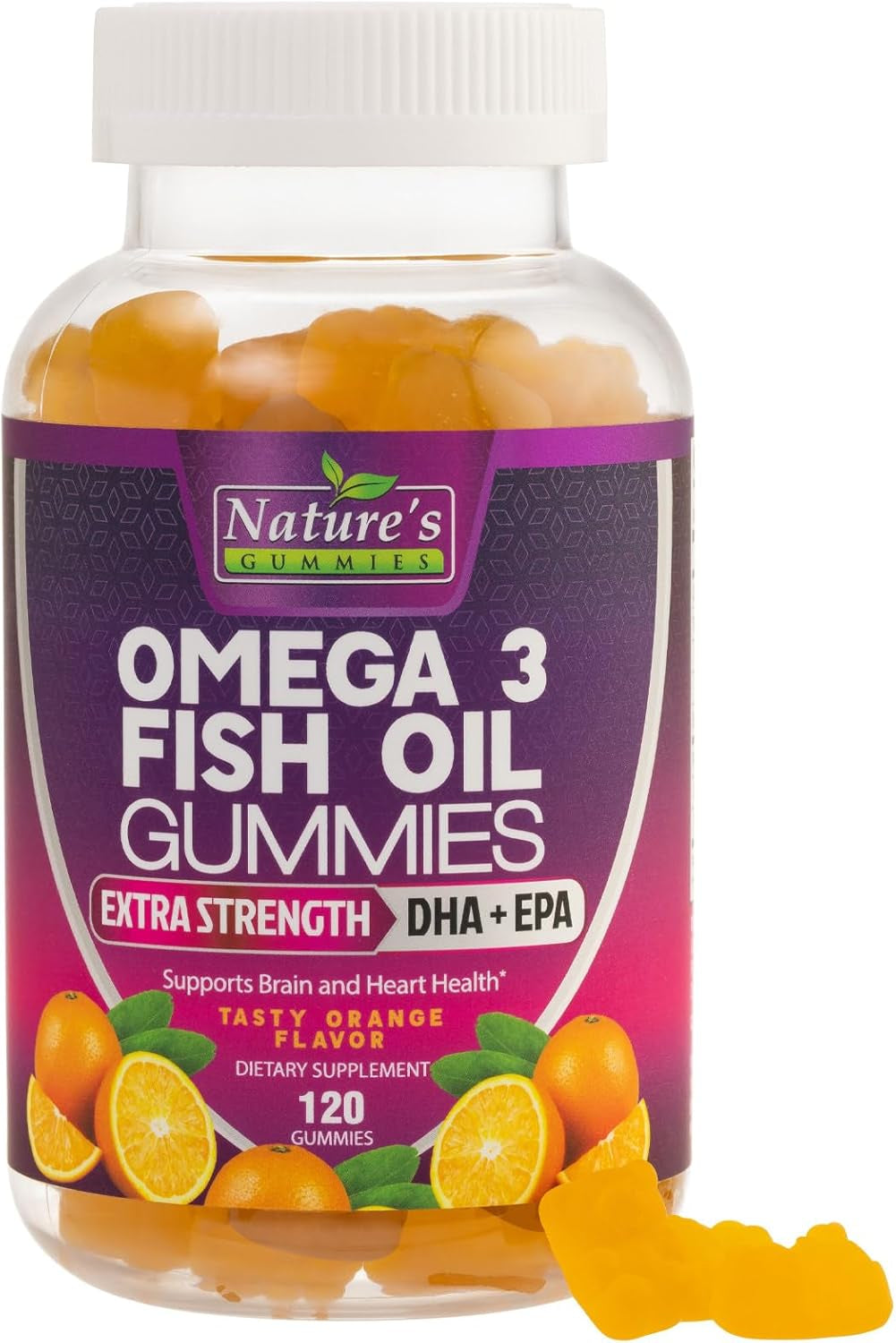 Omega 3 Fish Oil Gummies - Extra Strength Omega-3 Supplement with High Absorption EPA & DHA - Best Essential Fatty Acids for Heart Health, Brain & Joint Support, Non-Gmo Orange Flavor - 120 Gummies