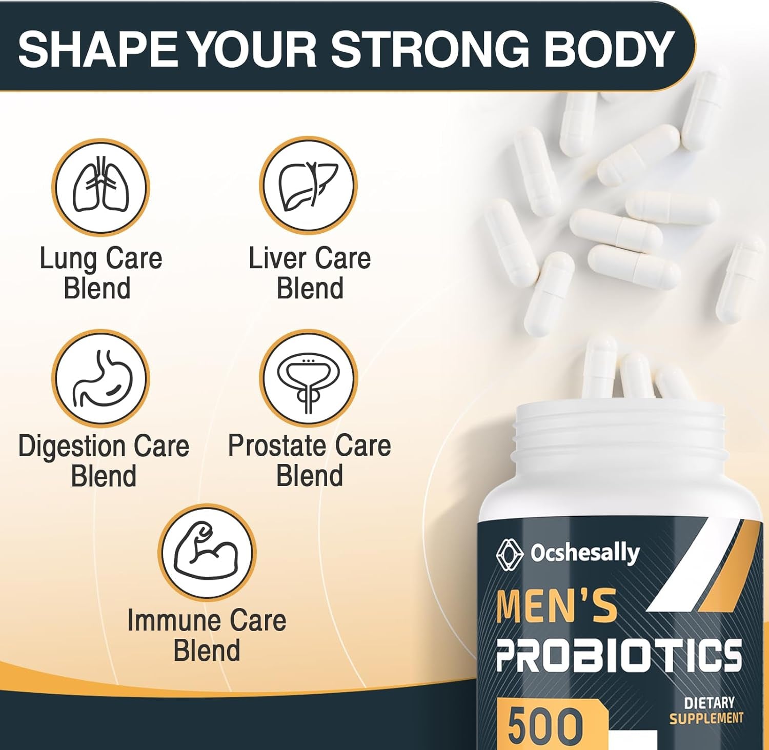 Probiotics for Men, 500 Billion Cfus & 12 Strains Mens Probiotic, with Turmeric, Cranberry, Goji - Probiotics for Digestive Health, Gut, Immune & Bloating, Prostate & Urinary Tract Health, 60 Capsules