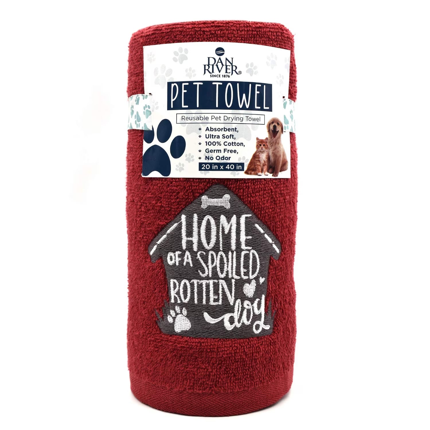 Dog Towel Pack of 1 Soft Absorbent and Fast Drying Cotton Pet Towel - Salsa, 20X40 In