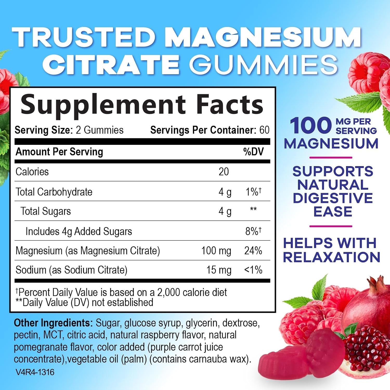 Magnesium Citrate Gummies - High Absorption Magnesium Citrate Gummy Supplement - Natural Bone, Nerve, Muscle, Calm, & Relaxation Support for Adults - Raspberry Flavor, Gluten Free, Vegan - 120 Gummies