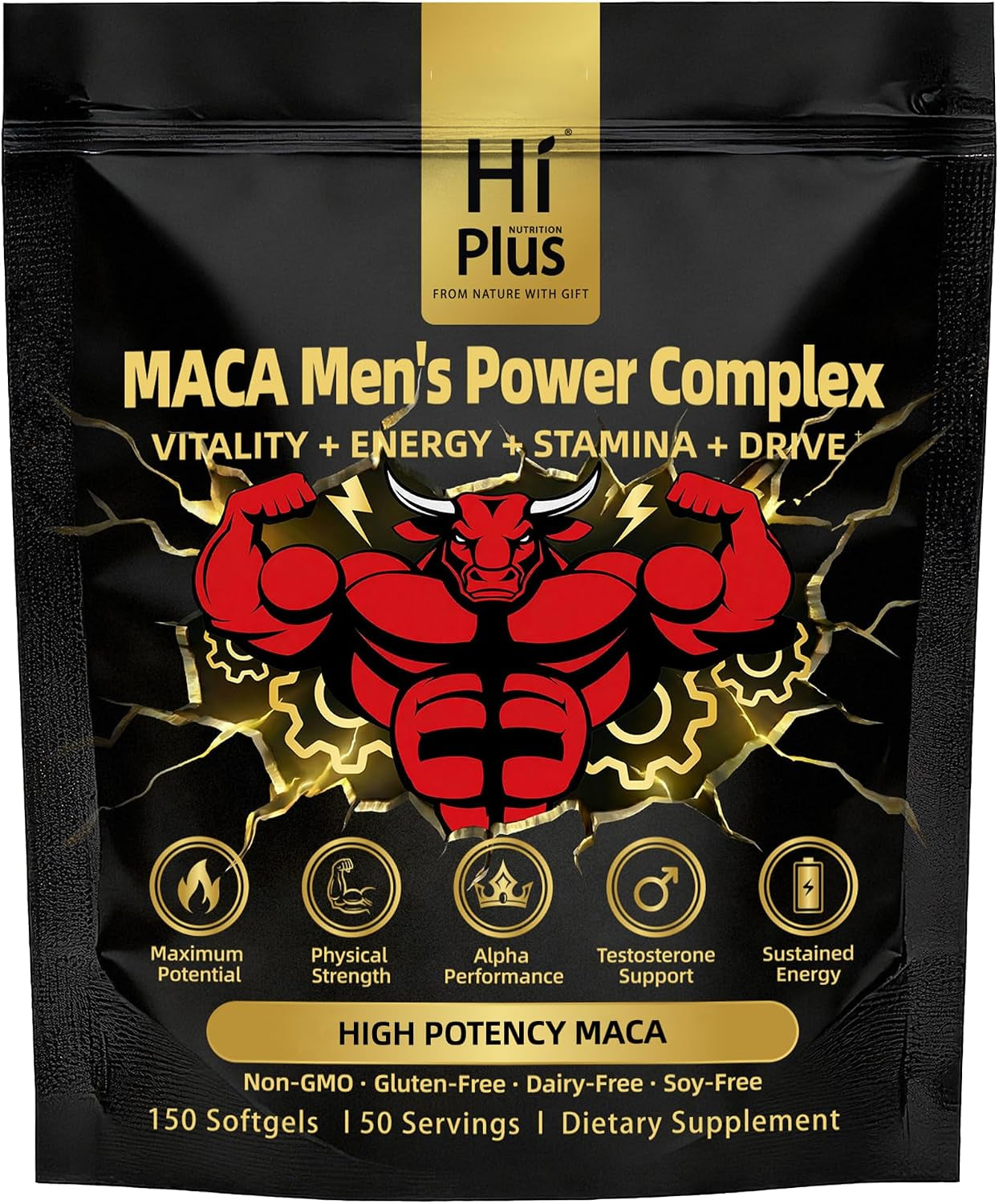 Maca Men'S Power Complex Formula, Supports Testosterone Health, Supports Energy, Stamina, Muscle Recovery & Prostate Health - Non-Gmo, Gluten Free, 150 Softgels