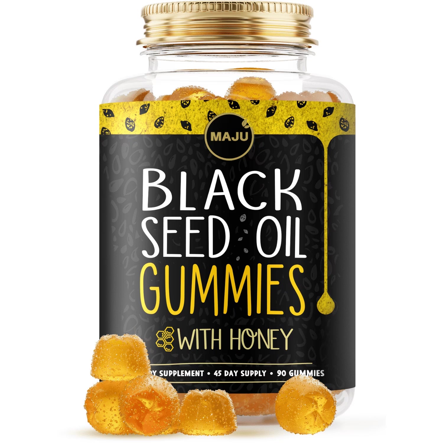 Maju'S Black Seed Oil Gummies with Honey, 90 Count - 500Mg BSO Gummy, Black Cumin Seed Nigella Sativa Oil, Cold-Pressed, Potent Formula, High Thymoquinone
