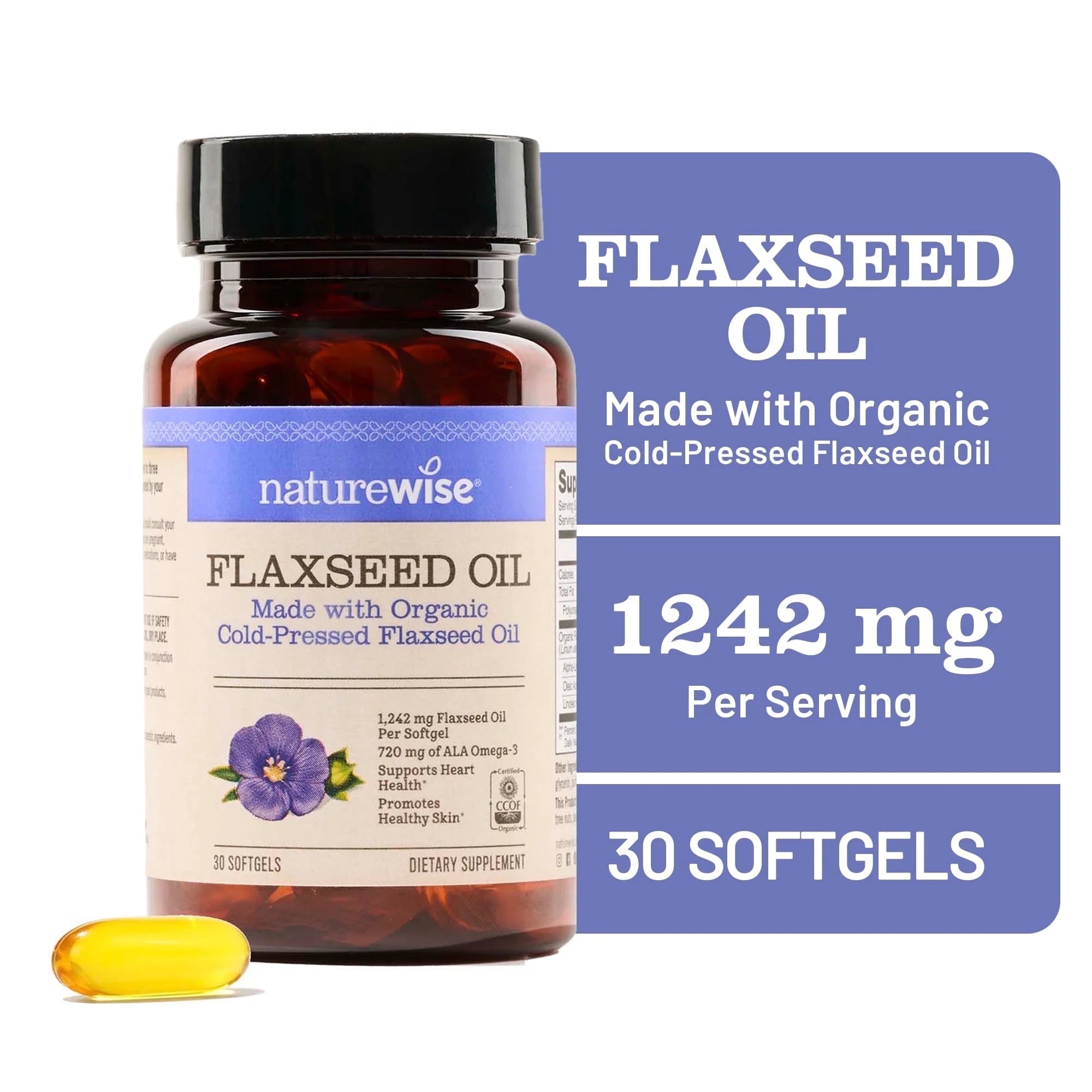 Flaxseed Oil 1200Mg - Organic, Cold Pressed - 30 Softgels[30-Day Supply]