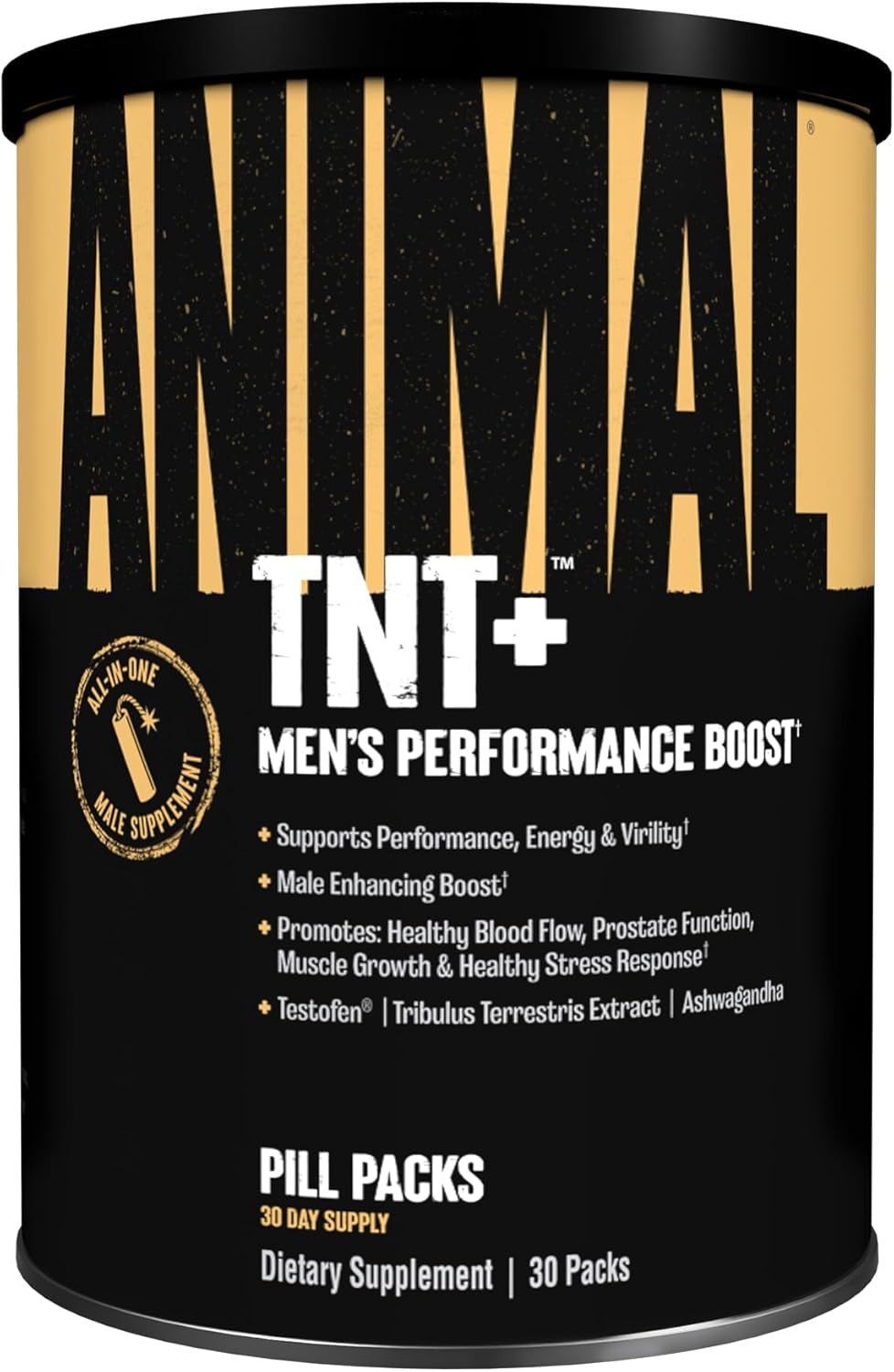 Animal TNT+ Men'S Whole-Body Wellness Pack - Nitric Oxide, Prostate Support, Adaptogen Stress Relief & Vitality for Men 35+, Fenugreek Tribulus Ashwagandha Maca Ginseng, 30 Packs