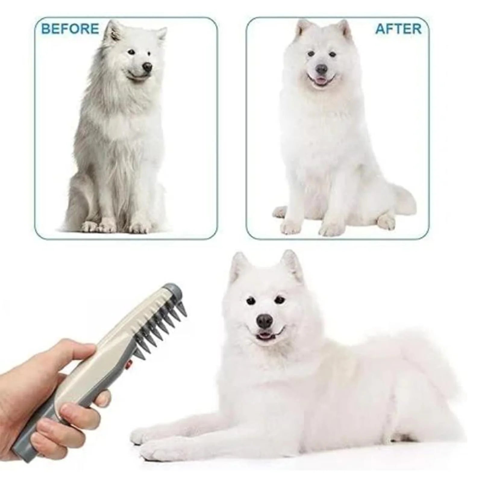 Glosrity Mataway E-Comb, Mataway E Comb for Dogs Cats, 2 in 1 Electric Pet Grooming Tool with Razor Hair Trimmer, Detangling and Dematting Long, Matted Fur on All Breeds Cats & Dogs