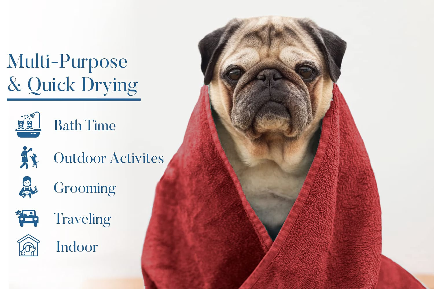Dog Towel Pack of 1 Soft Absorbent and Fast Drying Cotton Pet Towel - Salsa, 20X40 In