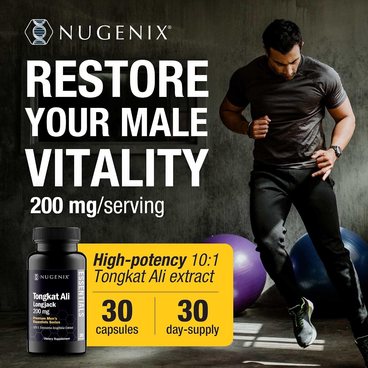 Nugenix Essentials Tongkat Ali for Men, Support for Men'S Health, Longjack Eurycoma Longifolia Extract, 30Ct
