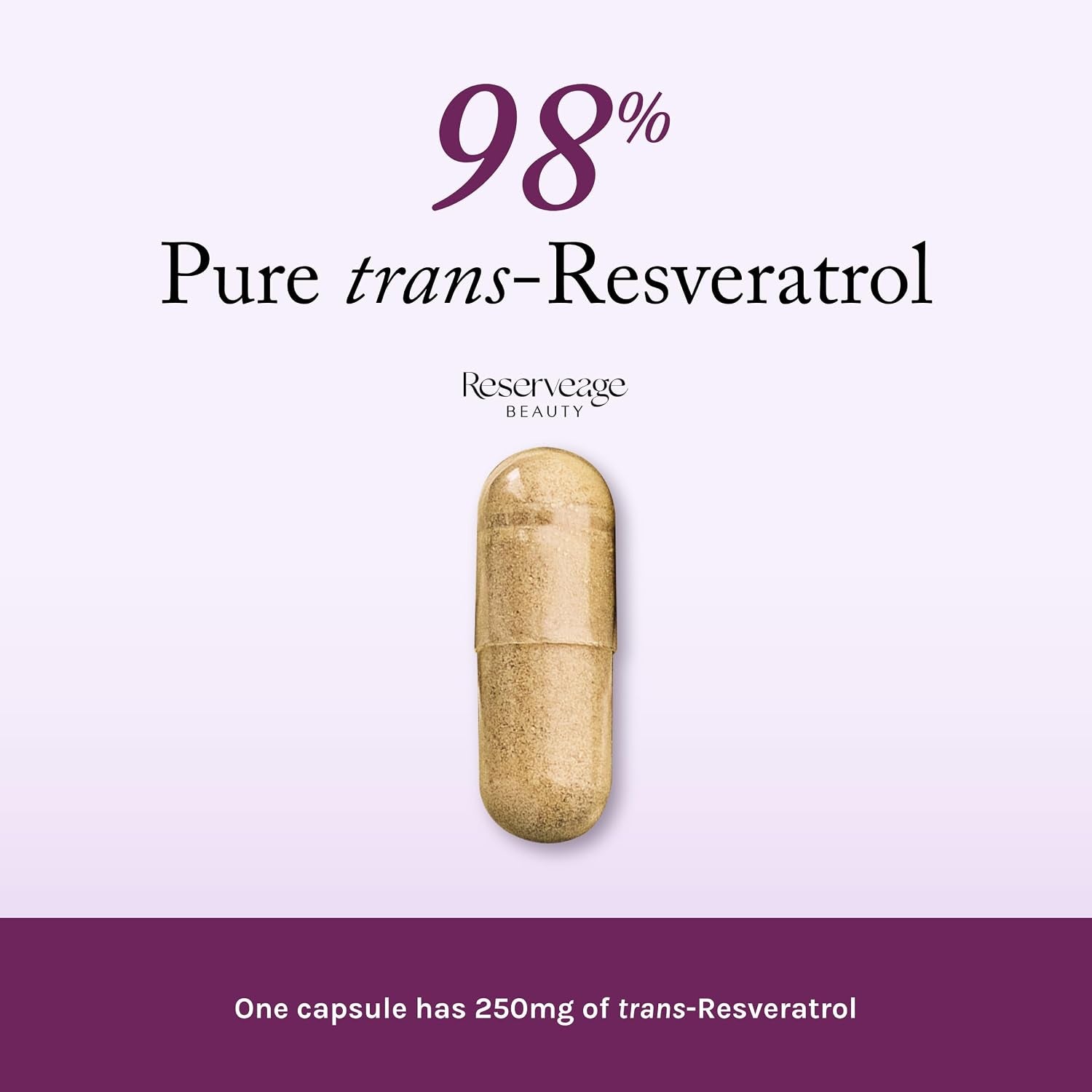 Reserveage Beauty Resveratrol 250 Mg - Best Trans-Resveratrol - Vegan Antioxidant Supplement for Cellular & Heart Health - Aids Healthy Aging & Immune Health - 60 Vegetable Capsules