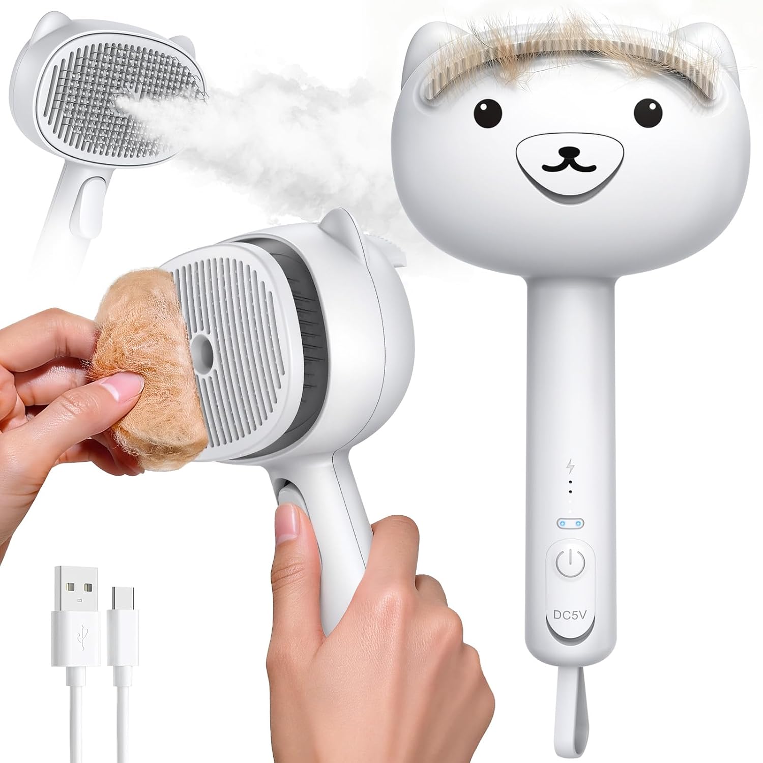 Cat Steam Brush for Shedding Dog Brush with Steam Pet Hair Cleaning Brush Comb for Spray 3 in 1 Pet Grooming for Long & Short Haired Pets – Spritz Defur Comb for Cats(Gray)