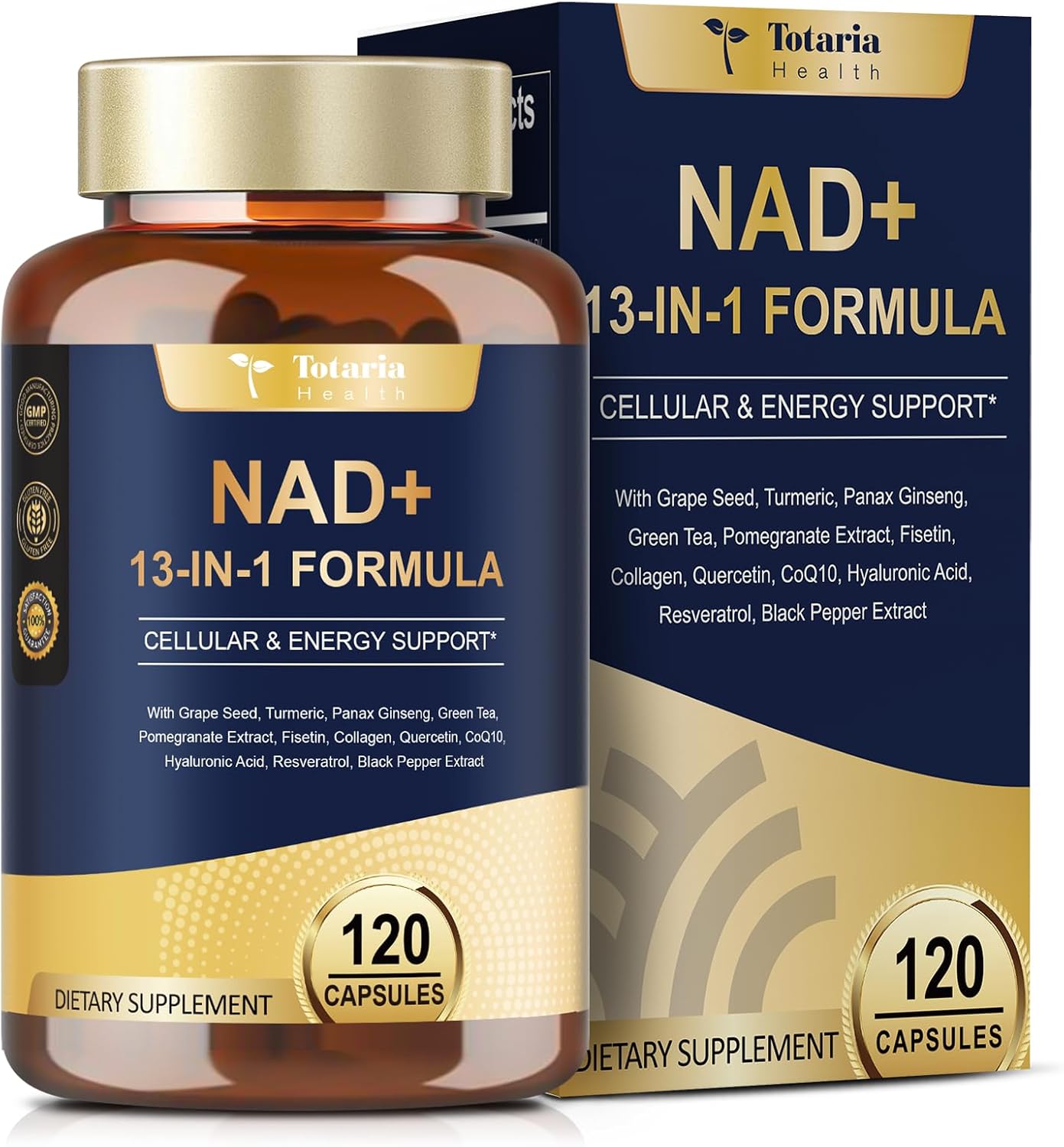 Totaria NAD Supplement for and Women Men with Nicotinamide Riboside Resveratrol,Quercetin, Betaine Boost NAD+ Levels NAD plus Supplement for anti Aging, Energy, Immune, Focus 120 Capsules