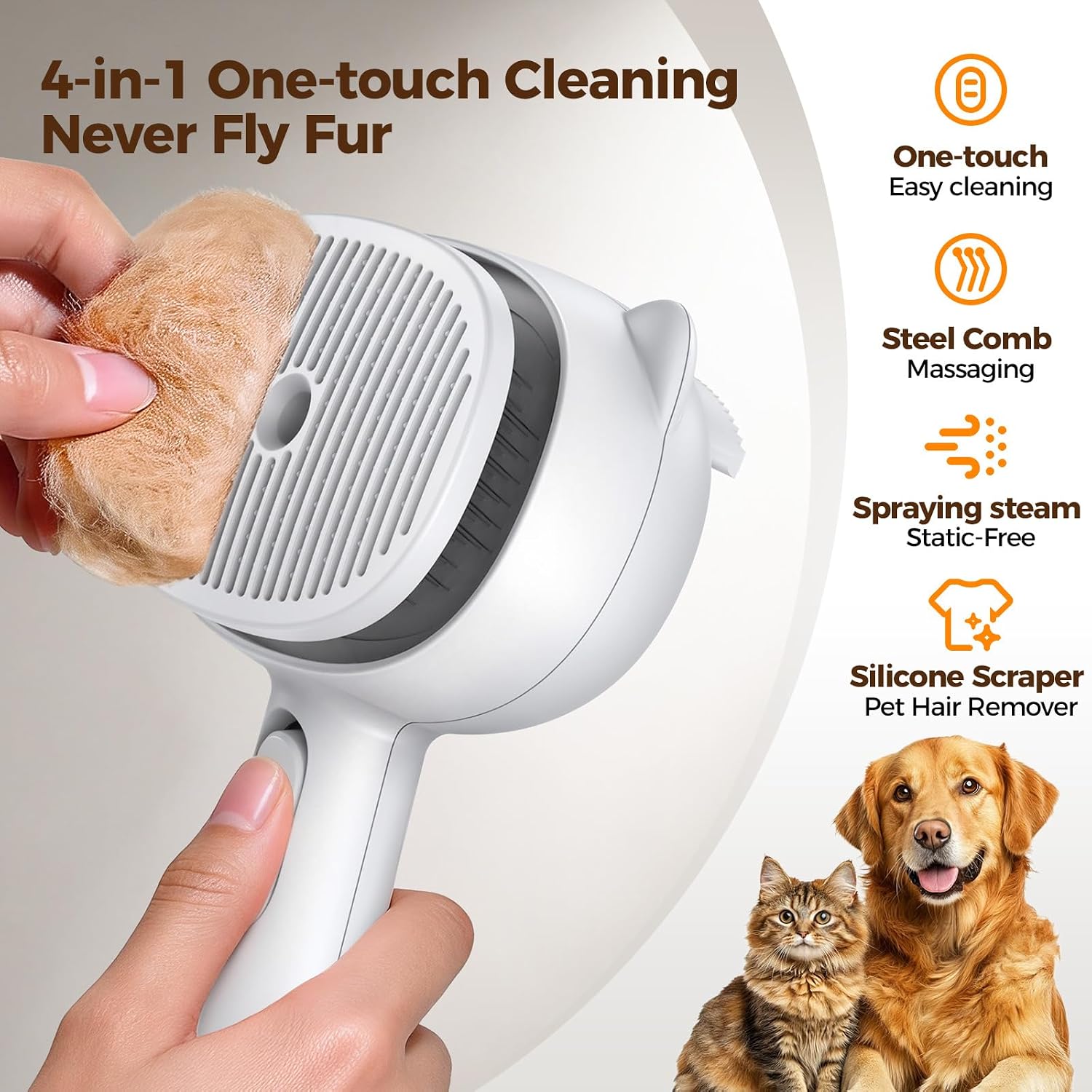 Cat Steam Brush for Shedding Dog Brush with Steam Pet Hair Cleaning Brush Comb for Spray 3 in 1 Pet Grooming for Long & Short Haired Pets – Spritz Defur Comb for Cats(Gray)