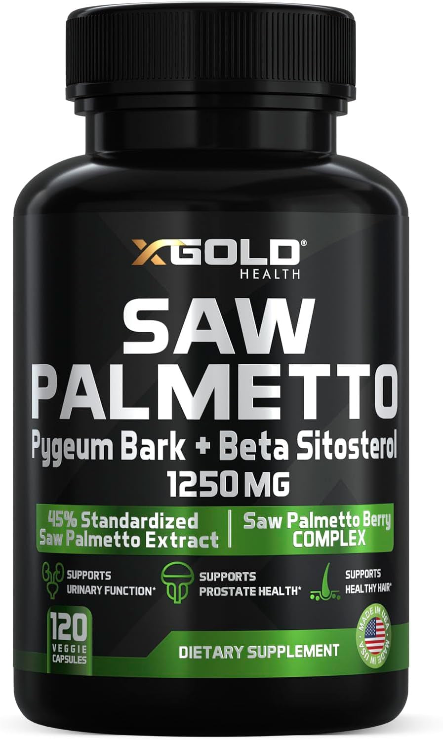 X Gold Health Saw Palmetto Complex for Men 1250Mg – Prostate & Urinary Support with Beta Sitosterol & Pygeum Bark – DHT Blocker for Hair Growth – 120 Veggie Capsules