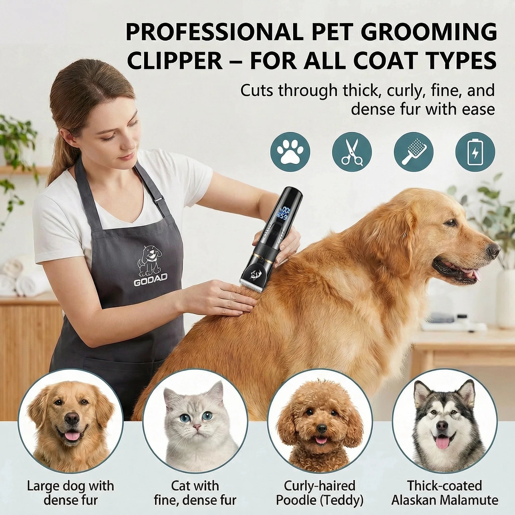 Pet Hair Clipper, Dog Grooming Kit with 4 Guard Combs &5-Speed Fine-Tuning, Professional Dog Shaver Trimmer for Thick-Coated Dogs & Cats
