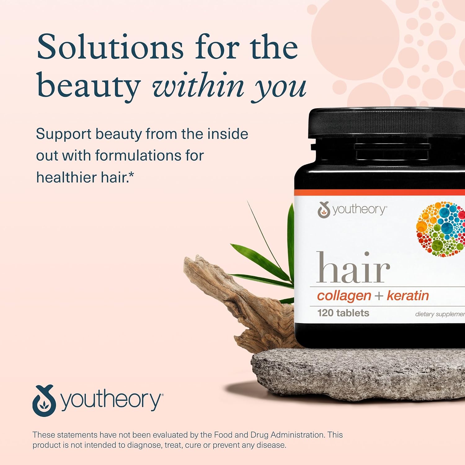 Youtheory Hair Collagen + Keratin - Advanced Collagen & Keratin Supplement - Supports Hair Growth & Nail Health* - Aids Anti-Aging* - 120 Tablets (20-Day Supply)