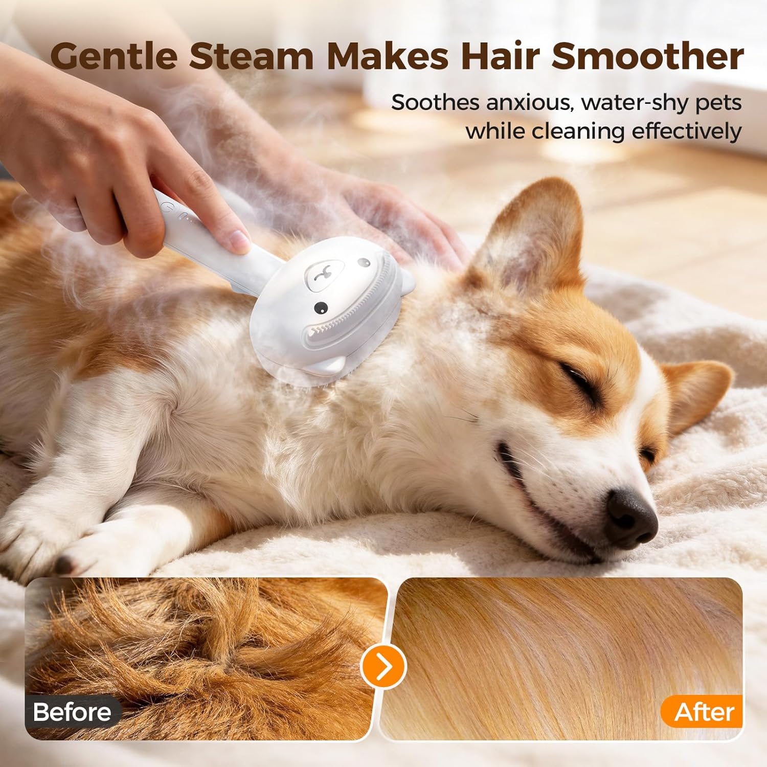 Cat Steam Brush for Shedding Dog Brush with Steam Pet Hair Cleaning Brush Comb for Spray 3 in 1 Pet Grooming for Long & Short Haired Pets – Spritz Defur Comb for Cats(Gray)