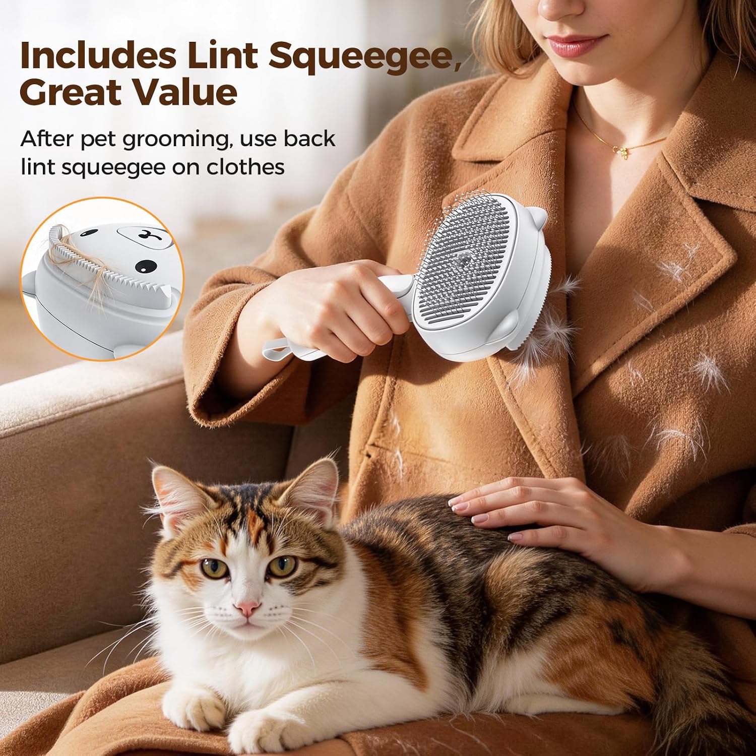 Cat Steam Brush for Shedding Dog Brush with Steam Pet Hair Cleaning Brush Comb for Spray 3 in 1 Pet Grooming for Long & Short Haired Pets – Spritz Defur Comb for Cats(Gray)