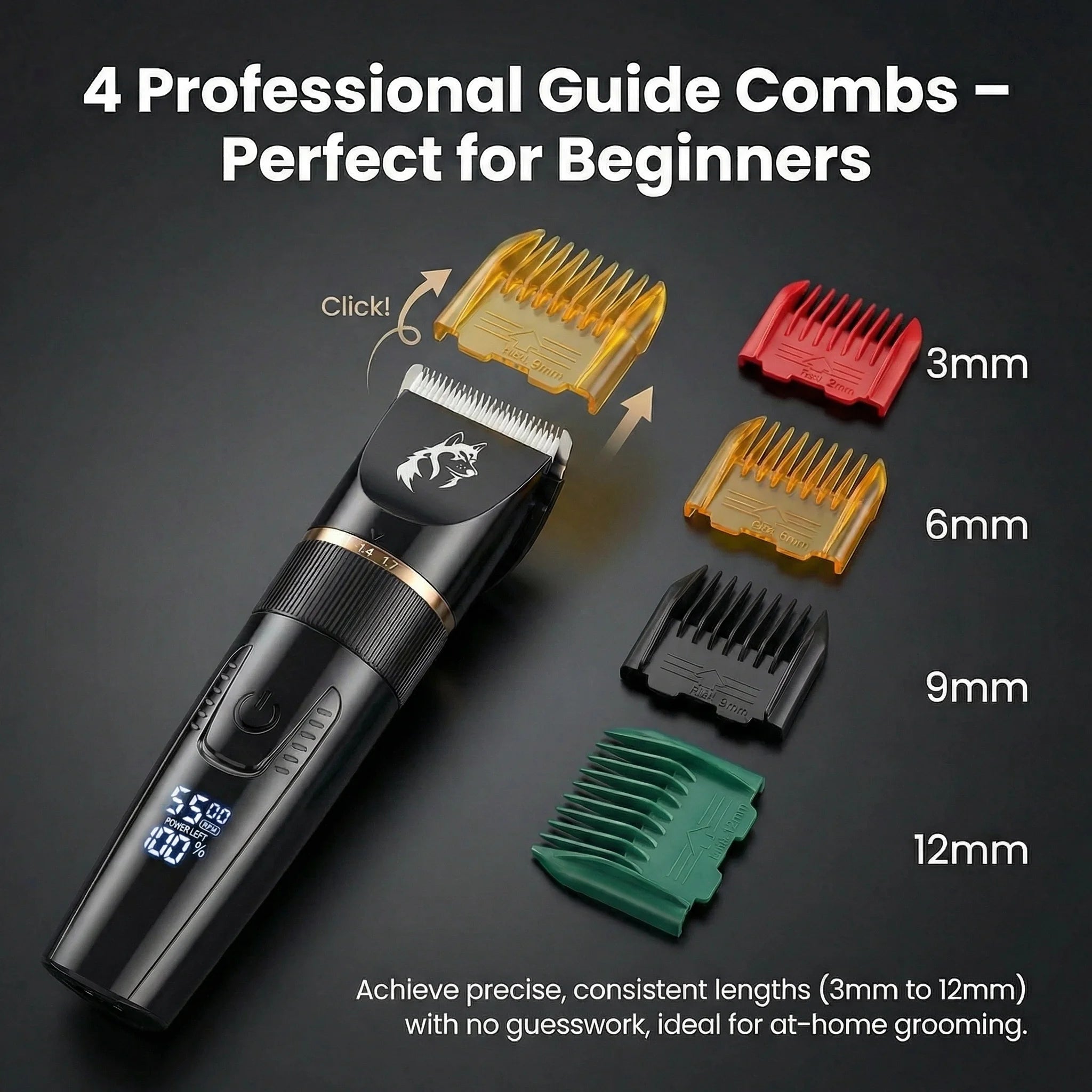 Pet Hair Clipper, Dog Grooming Kit with 4 Guard Combs &5-Speed Fine-Tuning, Professional Dog Shaver Trimmer for Thick-Coated Dogs & Cats