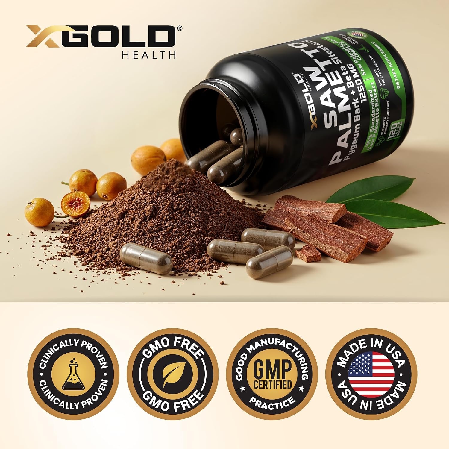X Gold Health Saw Palmetto Complex for Men 1250Mg – Prostate & Urinary Support with Beta Sitosterol & Pygeum Bark – DHT Blocker for Hair Growth – 120 Veggie Capsules