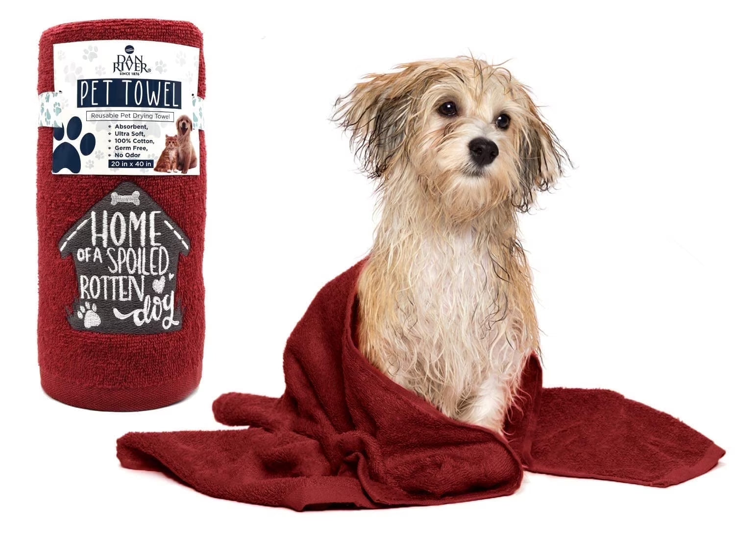 Dog Towel Pack of 1 Soft Absorbent and Fast Drying Cotton Pet Towel - Salsa, 20X40 In