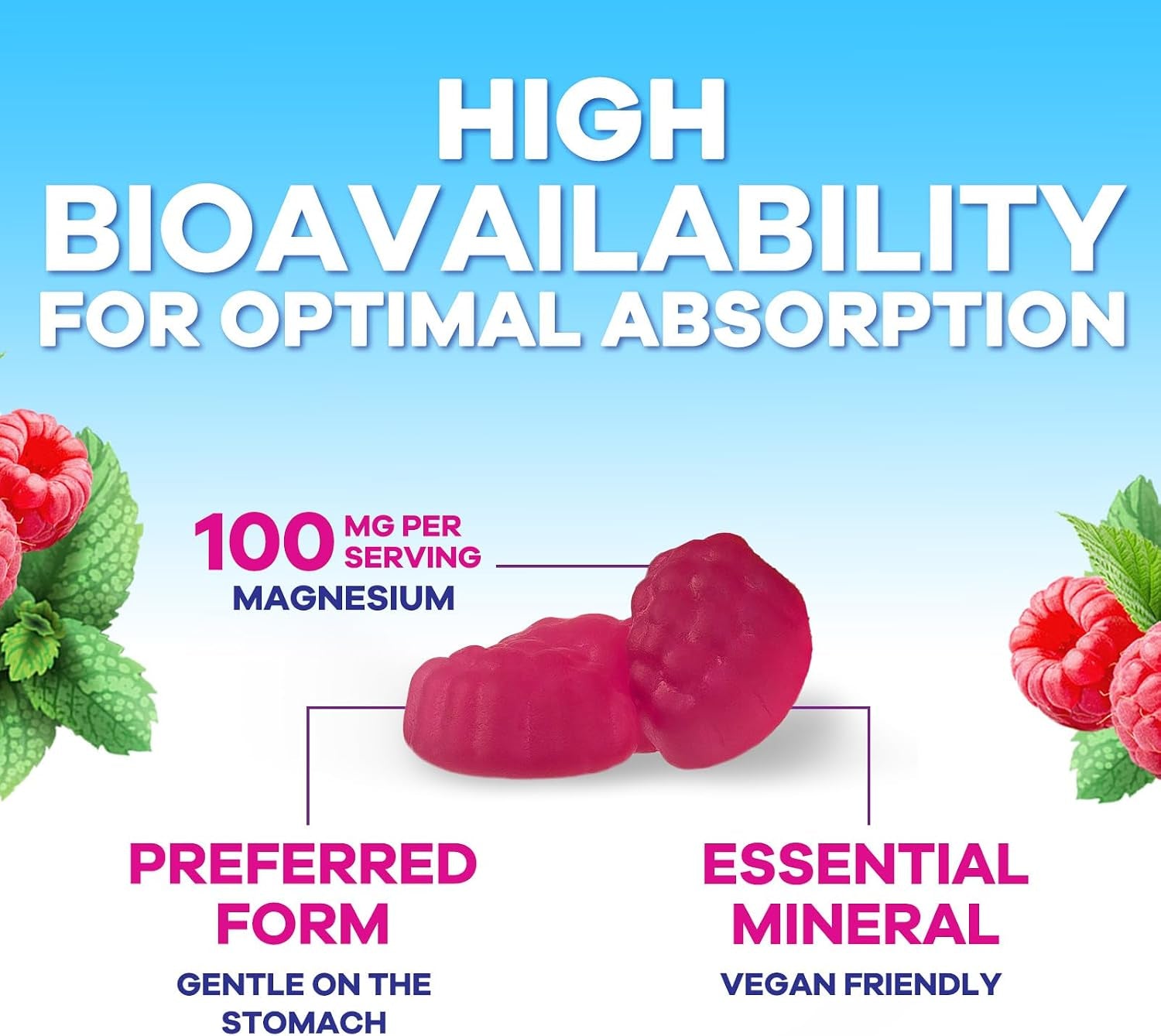 Magnesium Citrate Gummies - High Absorption Magnesium Citrate Gummy Supplement - Natural Bone, Nerve, Muscle, Calm, & Relaxation Support for Adults - Raspberry Flavor, Gluten Free, Vegan - 120 Gummies