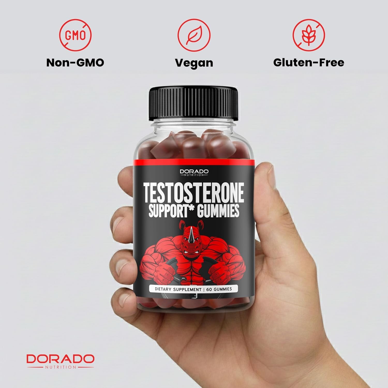 Testosterone Gummies for Men (60 Count) Testosterone Supplement for Men - Premium Test Booster - Support Strength, Stamina, Drive & Performance - Third Party Tested, Non-Gmo, Vegan Safe & Made in USA