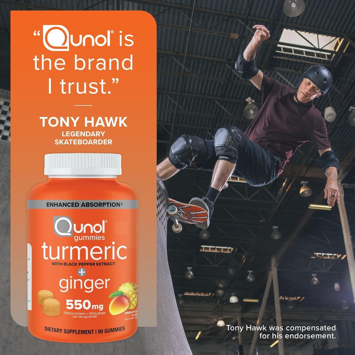 Qunol Turmeric and Ginger with Black Pepper Gummies, Turmeric Curcumin Supplement, Joint Health Support Gummy, 90Ct Gummies