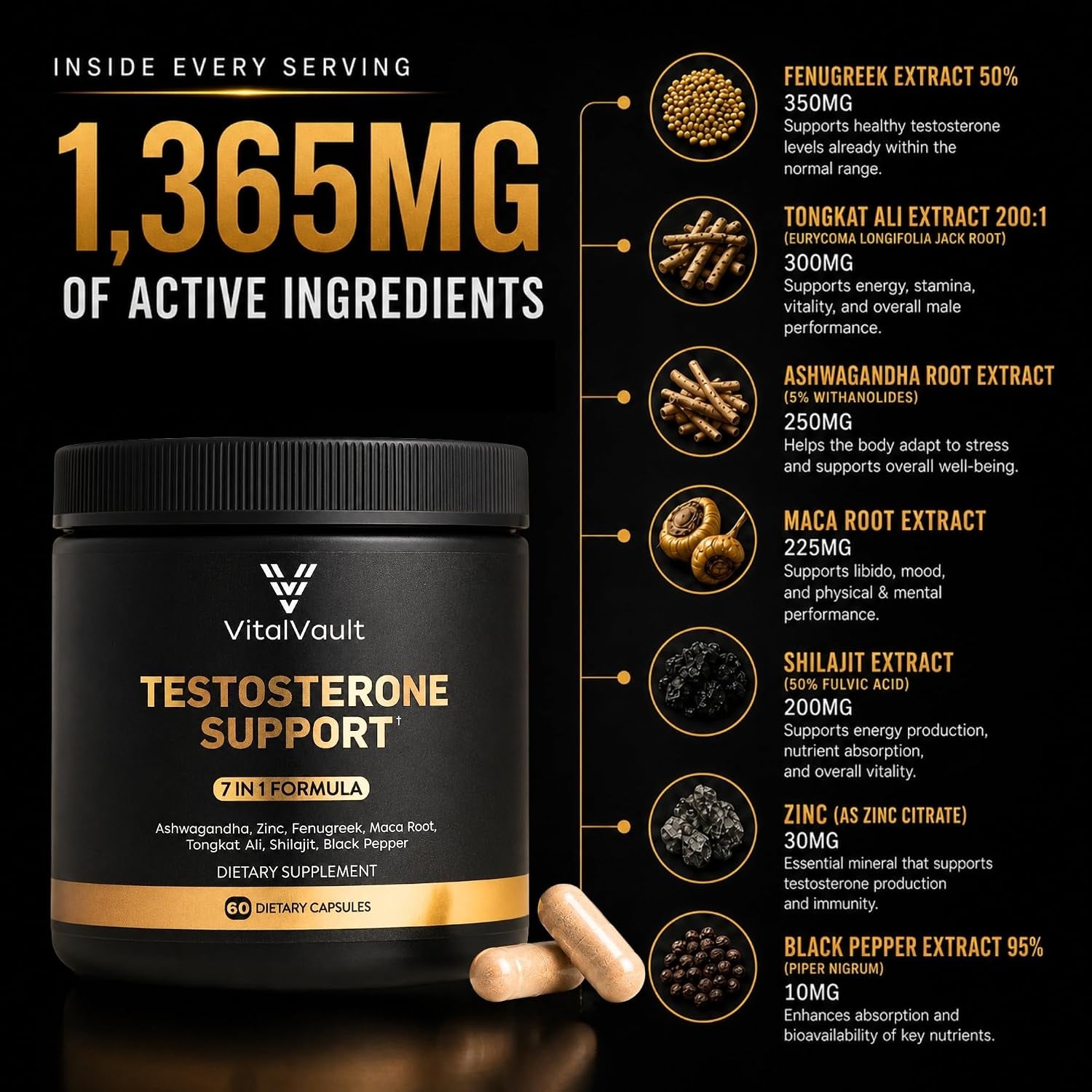 Natural Testosterone Booster for Men, 7-In-1 Male Performance Supplement with Tongkat Ali, Ashwagandha, Shilajit, Fenugreek and Maca, Muscle Builder, Stamina and Energy Support Pills