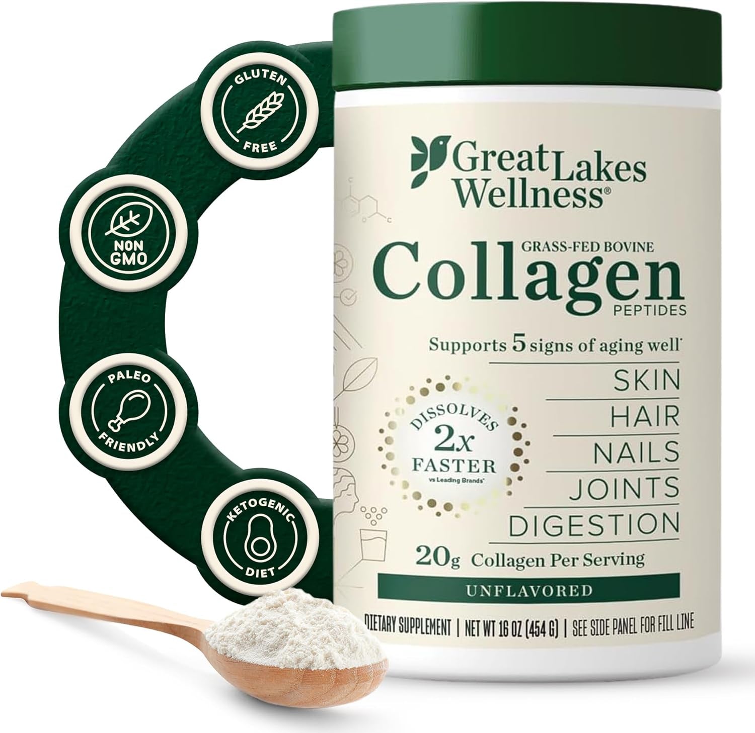 Collagen Peptides Powder – Supports Skin, Hair, Nails, Joints & Digestion – Hydrolyzed, Quick Dissolve, Non-Gmo, Keto & Kosher – Pure Collagen Protein (16 Oz, 22 Servings)