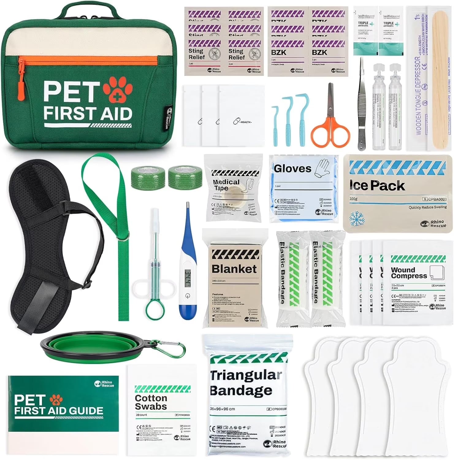 Pet First Aid Kit, Emergency Medical Supplies for Dogs & Cats, Safety Essentials Pack with Thermometer, Disposable Booties for Home, Hiking, Traveling & Camping