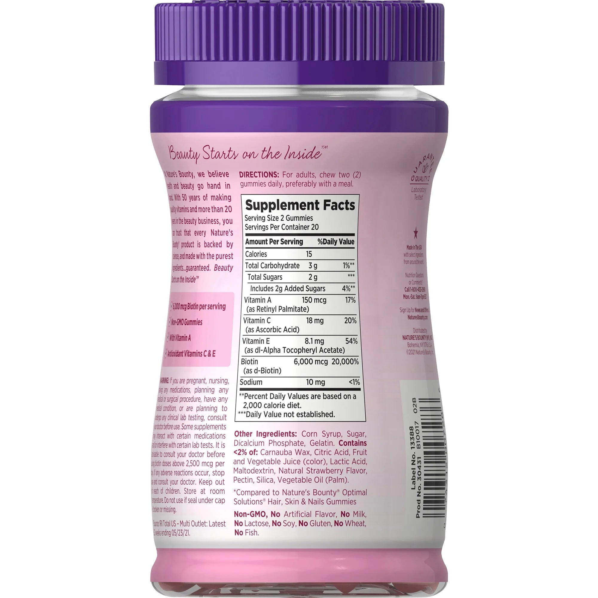 ® Advanced Hair, Skin and Nails Gummies, 6000Mcg Biotin, Non-Gmo, 40 Strawberry Flavored Gummies
