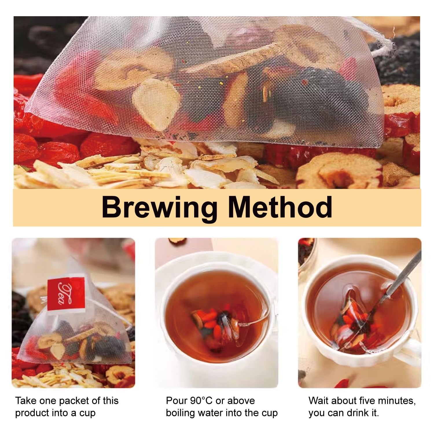 Ginseng Five Treasures Tea Kidney Tea- Wubao Tea Ginseng Six Treasure Tea, Ginseng Red Date Chinese Herbal Tea, Kidney Cleanse Detox Tea for Men & Women (2 Pack(50 Pcs))