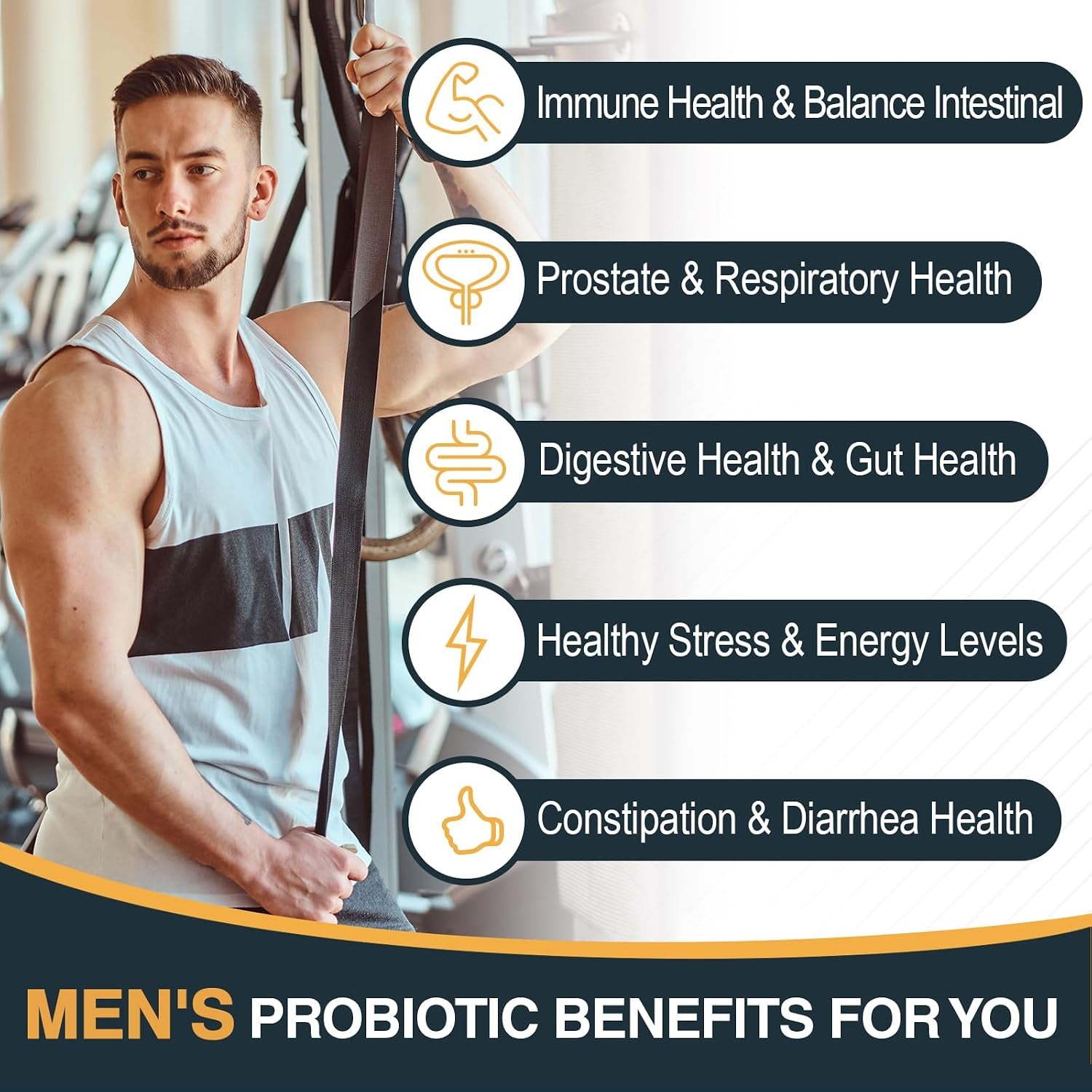 Probiotics for Men, 500 Billion Cfus & 12 Strains Mens Probiotic, with Turmeric, Cranberry, Goji - Probiotics for Digestive Health, Gut, Immune & Bloating, Prostate & Urinary Tract Health, 60 Capsules
