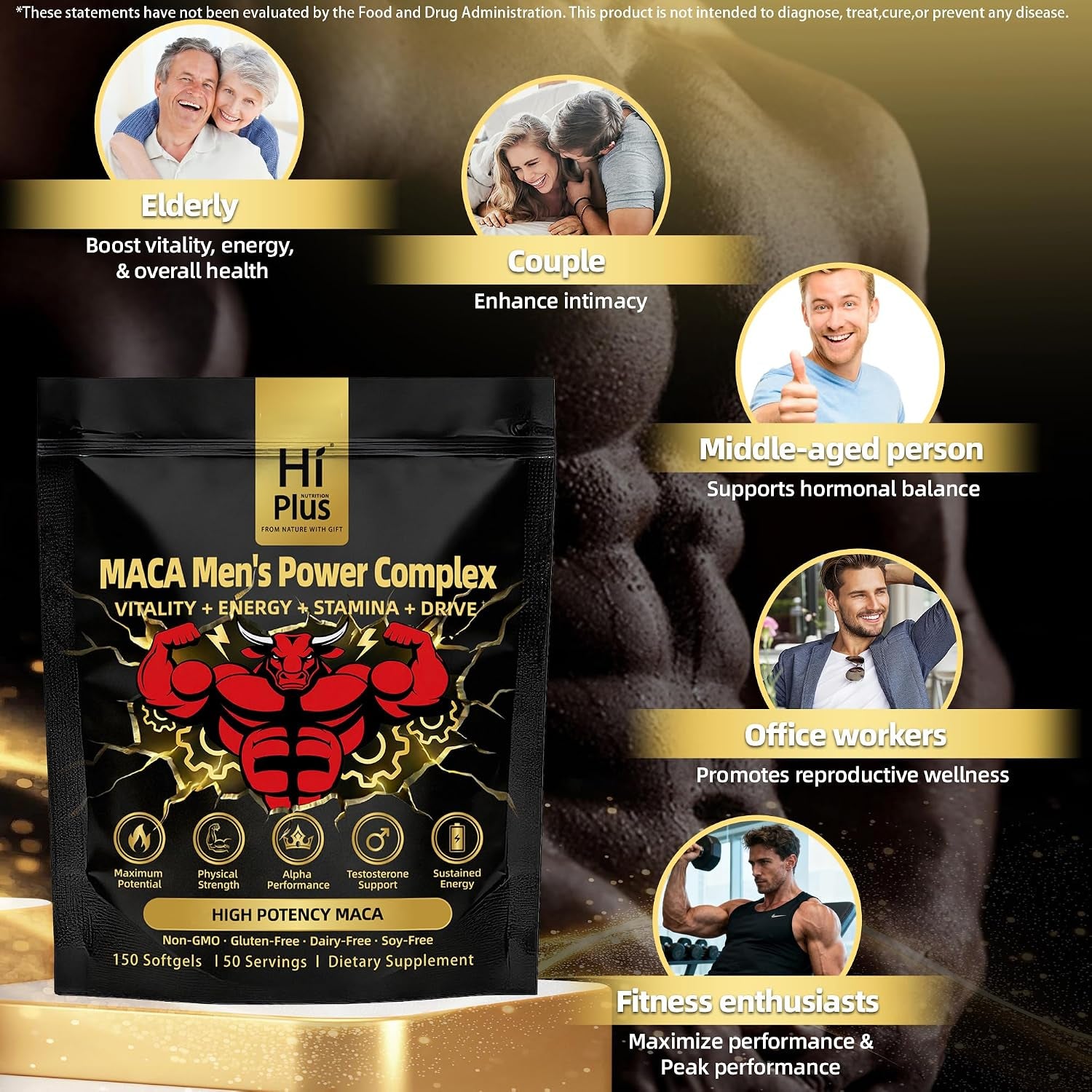 Maca Men'S Power Complex Formula, Supports Testosterone Health, Supports Energy, Stamina, Muscle Recovery & Prostate Health - Non-Gmo, Gluten Free, 150 Softgels