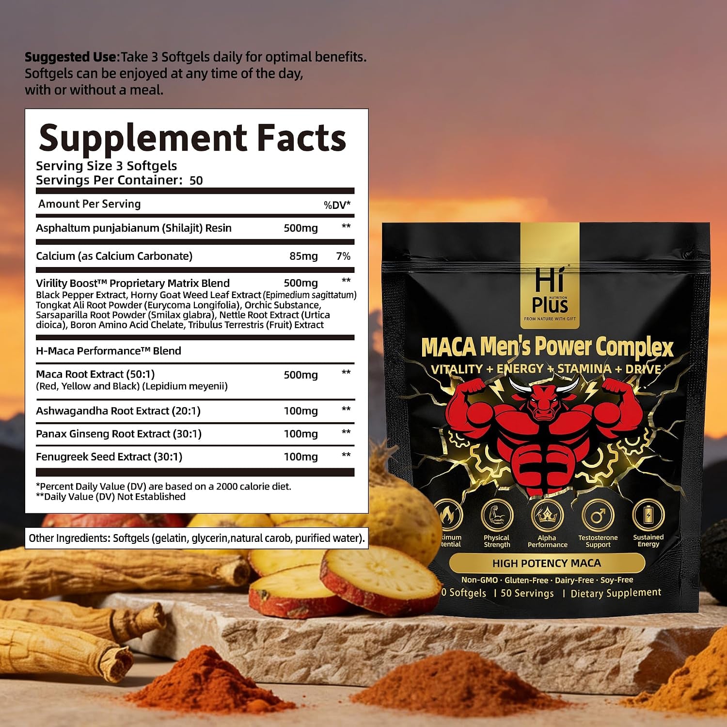 Maca Men'S Power Complex Formula, Supports Testosterone Health, Supports Energy, Stamina, Muscle Recovery & Prostate Health - Non-Gmo, Gluten Free, 150 Softgels