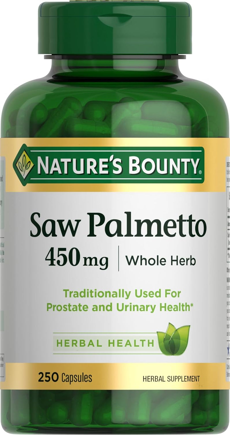 Nature'S Bounty Saw Palmetto Support for Prostate and Urinary Health, Herbal Health Supplement, 450Mg, 250 Capsules