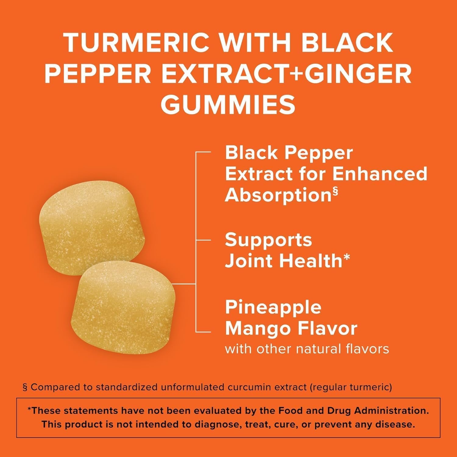 Qunol Turmeric and Ginger with Black Pepper Gummies, Turmeric Curcumin Supplement, Joint Health Support Gummy, 90Ct Gummies