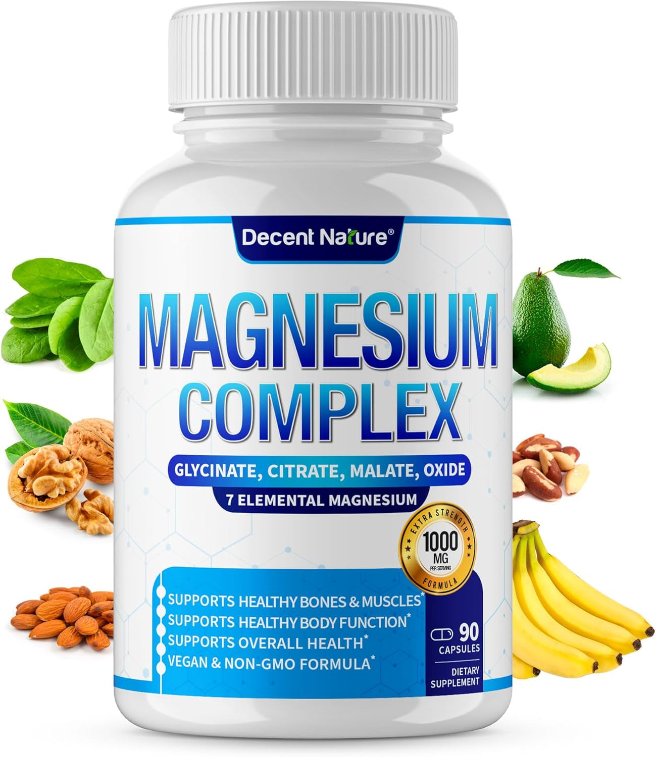 Magnesium Complex 7 Elemental Magnesium Supplement 1000Mg – Magnesium Glycinate, Citrate, Malate, Taurate, Oxide, Aspartate, Orotate Non-Gmo 90 Capsules