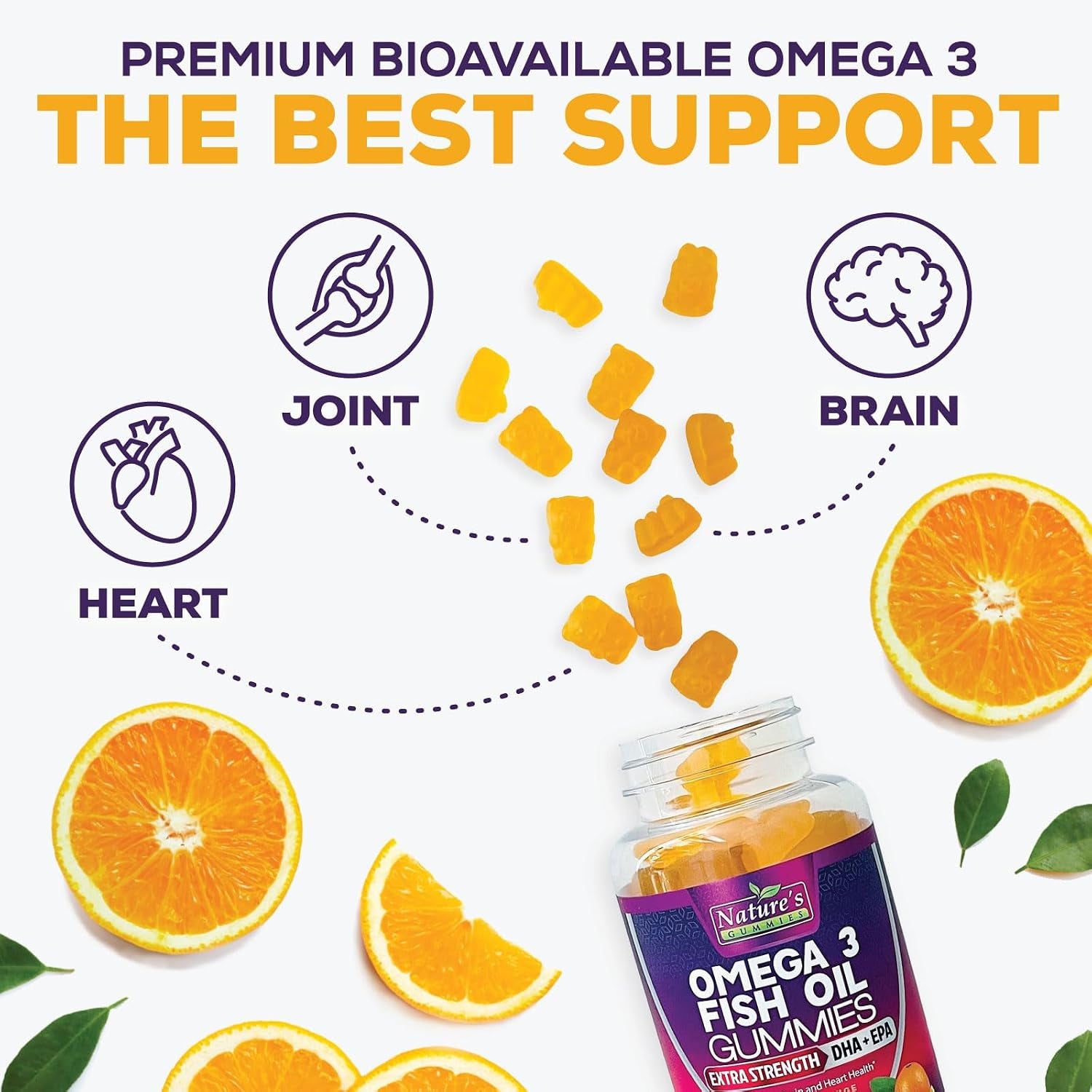Omega 3 Fish Oil Gummies - Extra Strength Omega-3 Supplement with High Absorption EPA & DHA - Best Essential Fatty Acids for Heart Health, Brain & Joint Support, Non-Gmo Orange Flavor - 120 Gummies