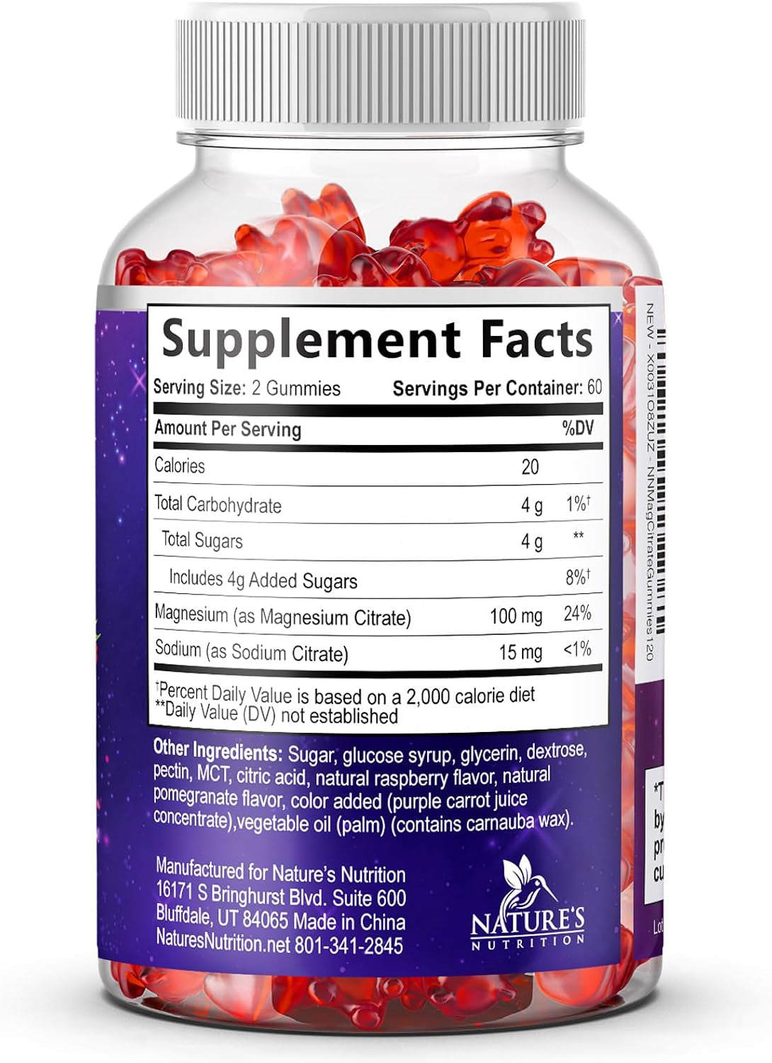 Magnesium Citrate Gummies - High Absorption Magnesium Citrate Gummy Supplement - Natural Bone, Nerve, Muscle, Calm, & Relaxation Support for Adults - Raspberry Flavor, Gluten Free, Vegan - 120 Gummies